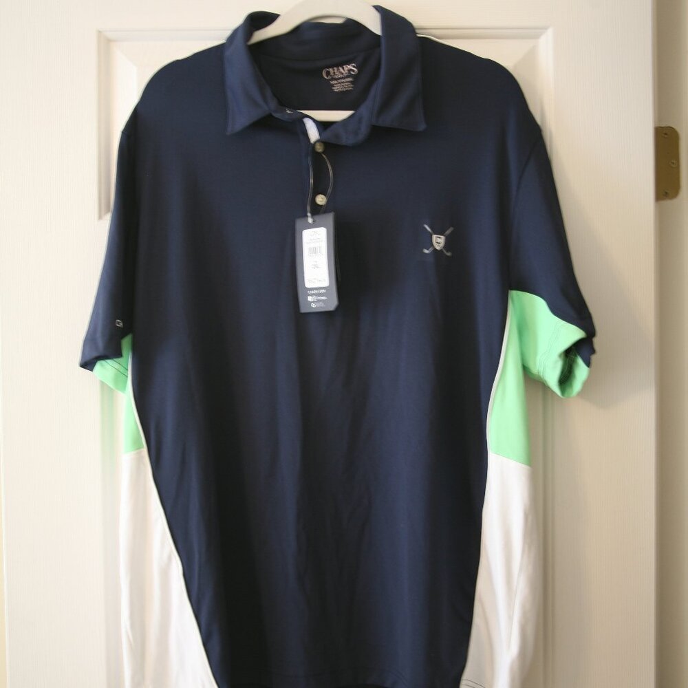 Chaps Men's Golf Shirt, Size XXLarge, Blue/Lime/White